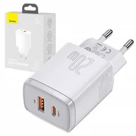 Ładowarki samochodowe - BASEUS SZYBKA ŁADOWARKA SIECIOWA USB / USB TYP C 20W 3A BIAŁA - miniaturka - grafika 1