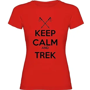 K KRUSKIS - Koszulka damska z krótkim rękawem "Hiking Keep Calm and Trek" - XL, czerwona - Koszulki sportowe damskie - miniaturka - grafika 1