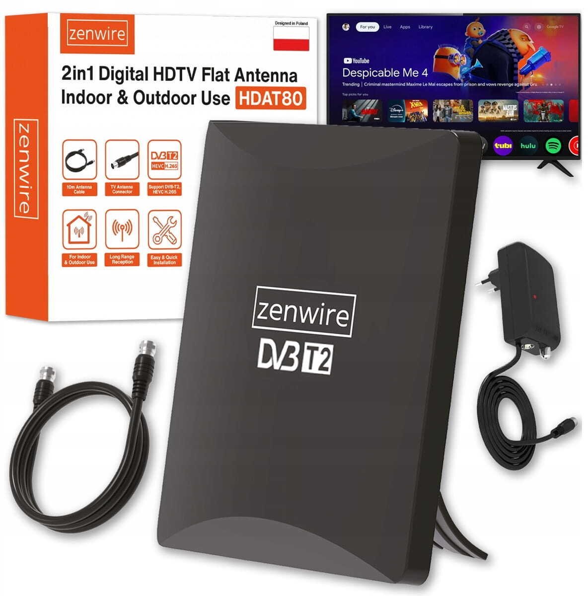 Zenwire HDAT80 DVB-T2 HEVC 2w1 Zewnętrzna Wewnętrzna 4K