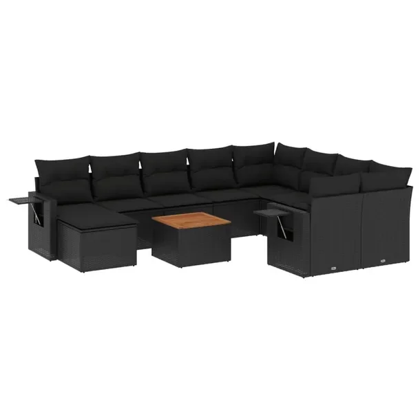 Modułowy zestaw mebli ogrodowych czarny z poduszkami, rattan PE, 62 x 62 x