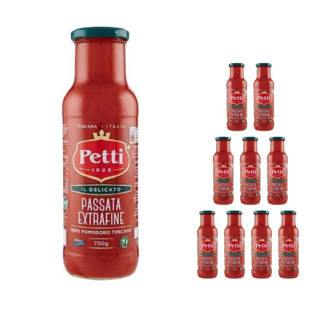 Passata Pomidorowa Extrafine il Delicato 10x700g - Petti, Włoski Sos Do Makaronu i Pizzy, Aromatyczny, Gładki, Delikatny