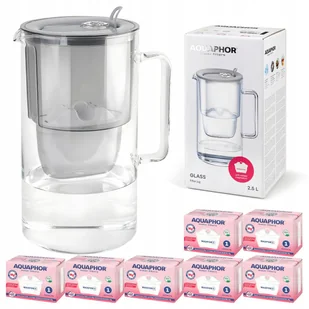 Dzbanek filtrujący szklany Aquaphor Glass Szary + 7 Wkładów Filtry Maxfor - Dzbanki filtrujące - miniaturka - grafika 1