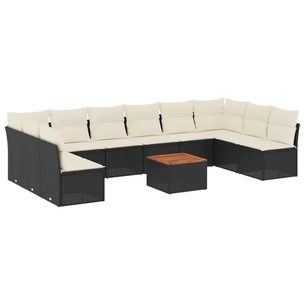 Zestaw wypoczynkowy rattan PE czarny 62x62x69 cm, kremowe poduszki