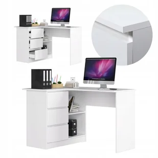 Akord Fabryka mebli BIURKO NAROŻNE 3 SZUFLADY B16 LEWE BIAŁE IP0P3SBIA0027 - Biurka - miniaturka - grafika 3