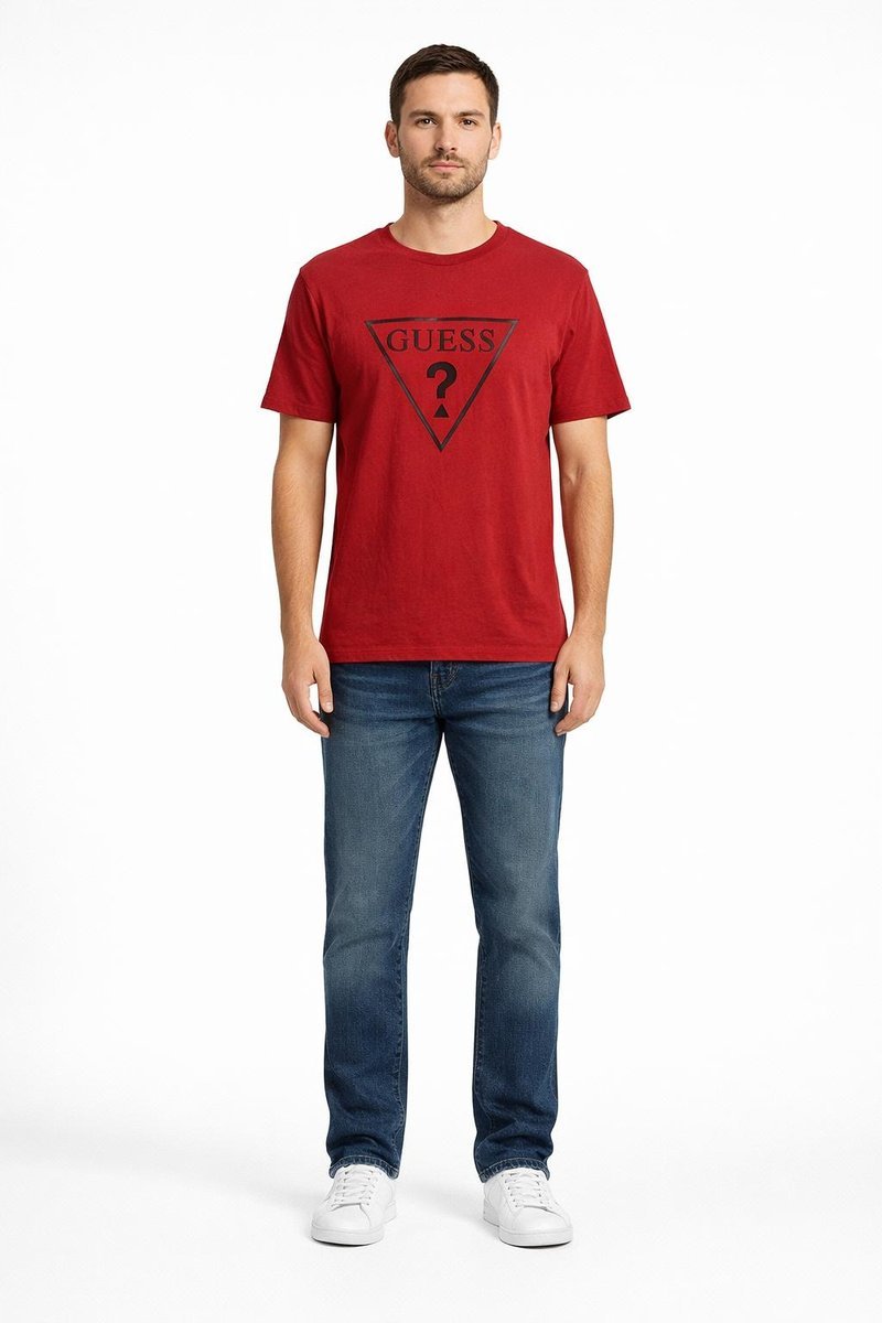 GUESS BORDOWY T SHIRT MĘSKI Z LOGO Z OKRĄGŁYM DEKOLTEM M 1GŁA