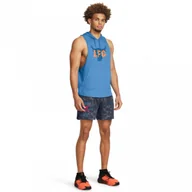 Spodnie sportowe męskie - Męskie spodenki treningowe Under Armour Project Rock Rival Terry Printed Shorts - niebieskie - UNDER ARMOUR - miniaturka - grafika 1