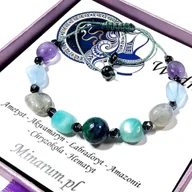 Bransoletki - Bransoletka znak zodiaku Wodnik Amazonit Labradoryt Akwamaryn bransoletka z kamieni naturalnych - miniaturka - grafika 1