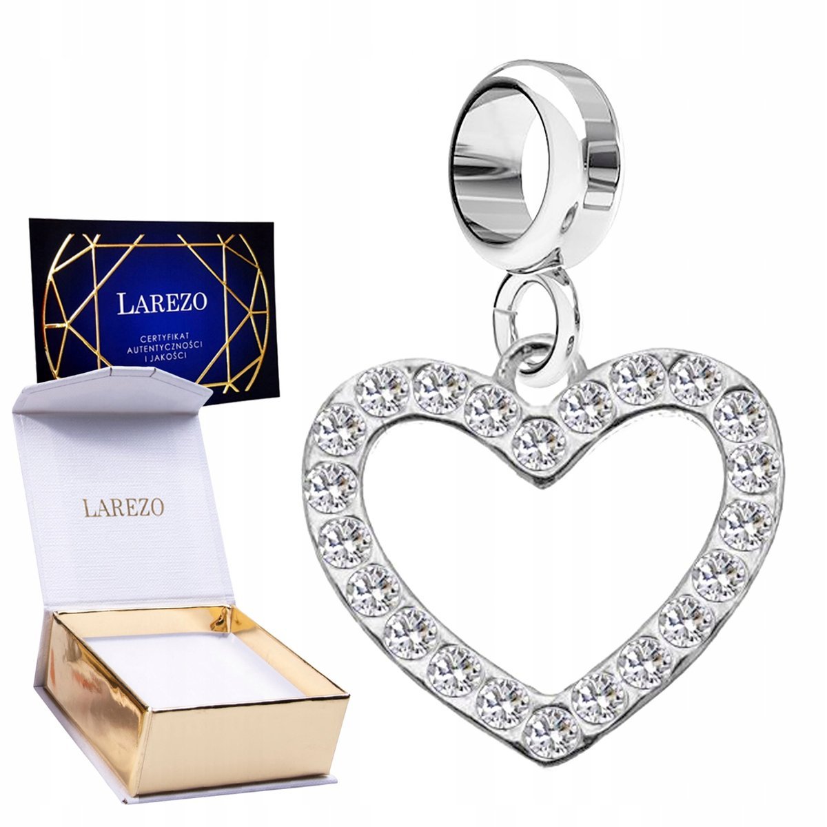CHARMS SREBRNY z Sercem Kryształkami Cyrkoniami Lśniące Cyrkonie SREBRO 925