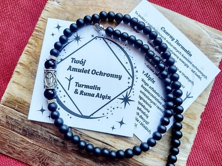 NASZYJNIK MęskI Twój Amulet Ochronny czarny TURMALIN runa ALGIZ OCHRONA/ GiovanniDivine