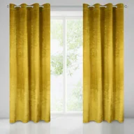 Zasłony - Zasłona Gotowa Na Przelotkach 140X250 Elizia Musztardowa Welurowa Zdobiona Brokatem Eurofirany - miniaturka - grafika 1