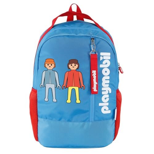 DOHE - Plecak szkolny - 5 kieszeni (1 na laptopa), duży rozmiar, wzmocnione szelki i plecy, plecak studencki, Playmobil Core, przybory szkolne - niebieski, Playmobil Core, L