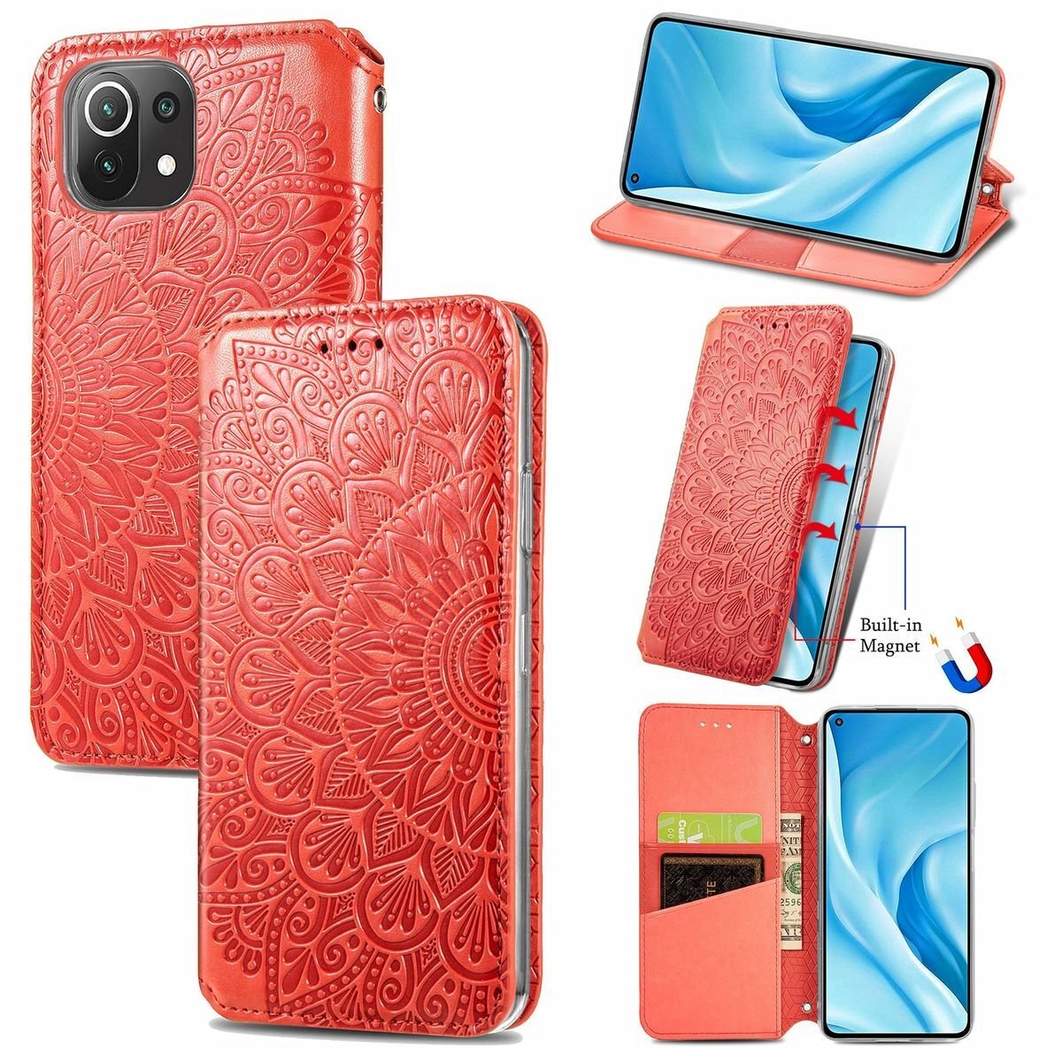 Pokrowiec König Design kompatybilny z etui na telefon komórkowy Xiaomi Mi 11 Lite ze skóry syntetycznej - Etui na telefon komórkowy czerwone
