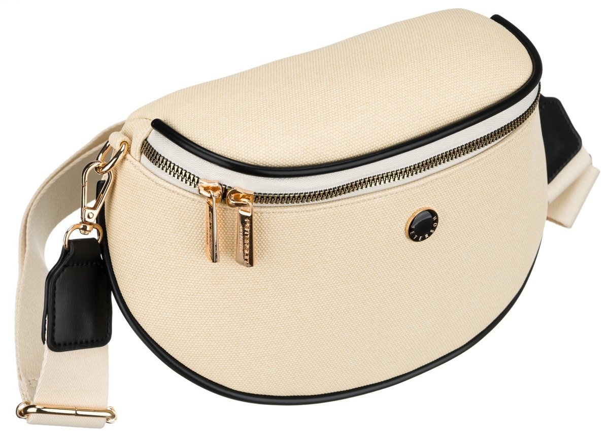 Mała torebka damska beżowo - czarna PETERSON miejska modna listonoszka na suwak kieszonki na drobiazgi telefon saszetka na ramię szeroki odpinany pa..