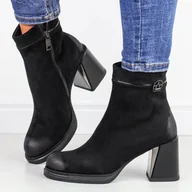 Botki damskie - Czarne zamszowe botki damskie na słupku Vinceza 58405 - miniaturka - grafika 1