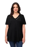 Koszulki i topy damskie - Ulla Popken Damska koszulka z długim rękawem, ozdobne fałdy, oversize, dekolt w serek, do połowy rękawów, czarny, 50/52 - miniaturka - grafika 1