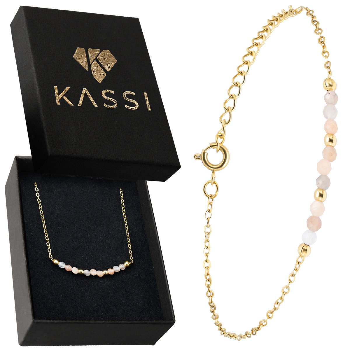 Bransoletka z pomarańczowym kamieniem księżycowym pozłacana stal szlachetna