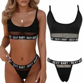 Komplety bielizny - SEKSOWNY KOMPLET BIELIZNY EROTYCZNEJ STANIK + STRINGI SEXY BABY CZARNY S/M - miniaturka - grafika 1