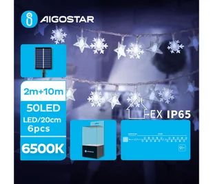 Aigostar - LED Solarny łańcuch bożonarodzeniowy 50xLED/8 funkcji 12m IP65 zimna biel - Lampy ogrodowe - miniaturka - grafika 1