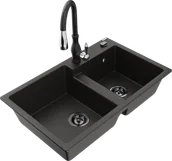 Zlewozmywaki z baterią - Mexen Tomas zlewozmywak granitowy 2-komorowy z baterią kuchenną Savita, czarny/złoty metalik - 6516-75-672601-70-B - miniaturka - grafika 1