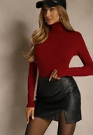 Swetry damskie - Bordowy Golf z Bawełną w Klasycznym Stylu Reiredia - miniaturka - grafika 1