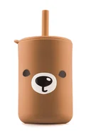 Kubki dla dzieci - Silikonowy kubek Retter Brun ze słomką i pokrywką z wzorem misia, 200 ml kolor karmel - miniaturka - grafika 1
