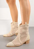 Botki damskie - Jasnobeżowe Botki Kowbojki na Stożku ze Skórzaną Wkładką i Siateczkową Cholewką Frolozi - miniaturka - grafika 1