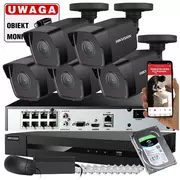 Zestawy do monitoringu - Monitoring domu na zewnątrz 5 czarnych kamer IP Hikvision IPCAM-B4 4MPx POE - miniaturka - grafika 1