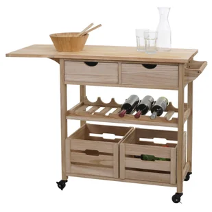 Wózek do serwowania HWC-G35, wózek kuchenny wózek kuchenny wózek kuchenny wózek do herbaty, drewno sosnowe 89x119x41cm ~ naturalny - Wózki kuchenne - miniaturka - grafika 1