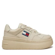 Sneakersy damskie - Sneakersy Tommy Jeans Retro Basket EN0EN02506 Beżowy - miniaturka - grafika 1
