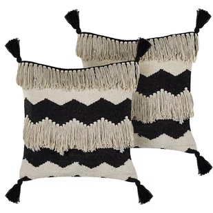 2 bawełniane poduszki w geometryczny wzór z frędzlami 45 x 45 cm beżowo-czarne HYDRANGEA - Poduszki dekoracyjne 2 bawełniane poduszki w geometryczny wzór z frędzlami 45 x 45 cm beżowo-czarne HYDRANGEA - Poduszki dekoracyjne - miniaturka - grafika 1