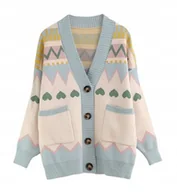 Swetry damskie - SWETER Z GUZIKAMI NIEBIESKI BLUE PASTELOWY Z SERDUSZKAMI - miniaturka - grafika 1