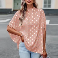 Bluzki damskie - Damska bluzka w kropki wiązana na szyi - Pomarańczowy - miniaturka - grafika 1