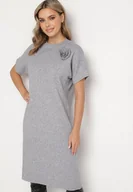 Sukienki - Szara Sukienka z Wiskozą Bawełną i Odpinanym Kwiatem 3D Zeiada - miniaturka - grafika 1