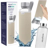 Shakery i bidony sportowe - AquaFloow: butelka szklana na wodę 700 ml etui beżowe butelka na wodę - miniaturka - grafika 1