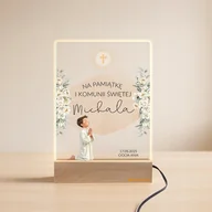 Pamiątka Pierwszej Komunii Świętej - Lampka LED Komunia Chłopiec Pamiątka z personalizacją Imię + dedykacja - miniaturka - grafika 1