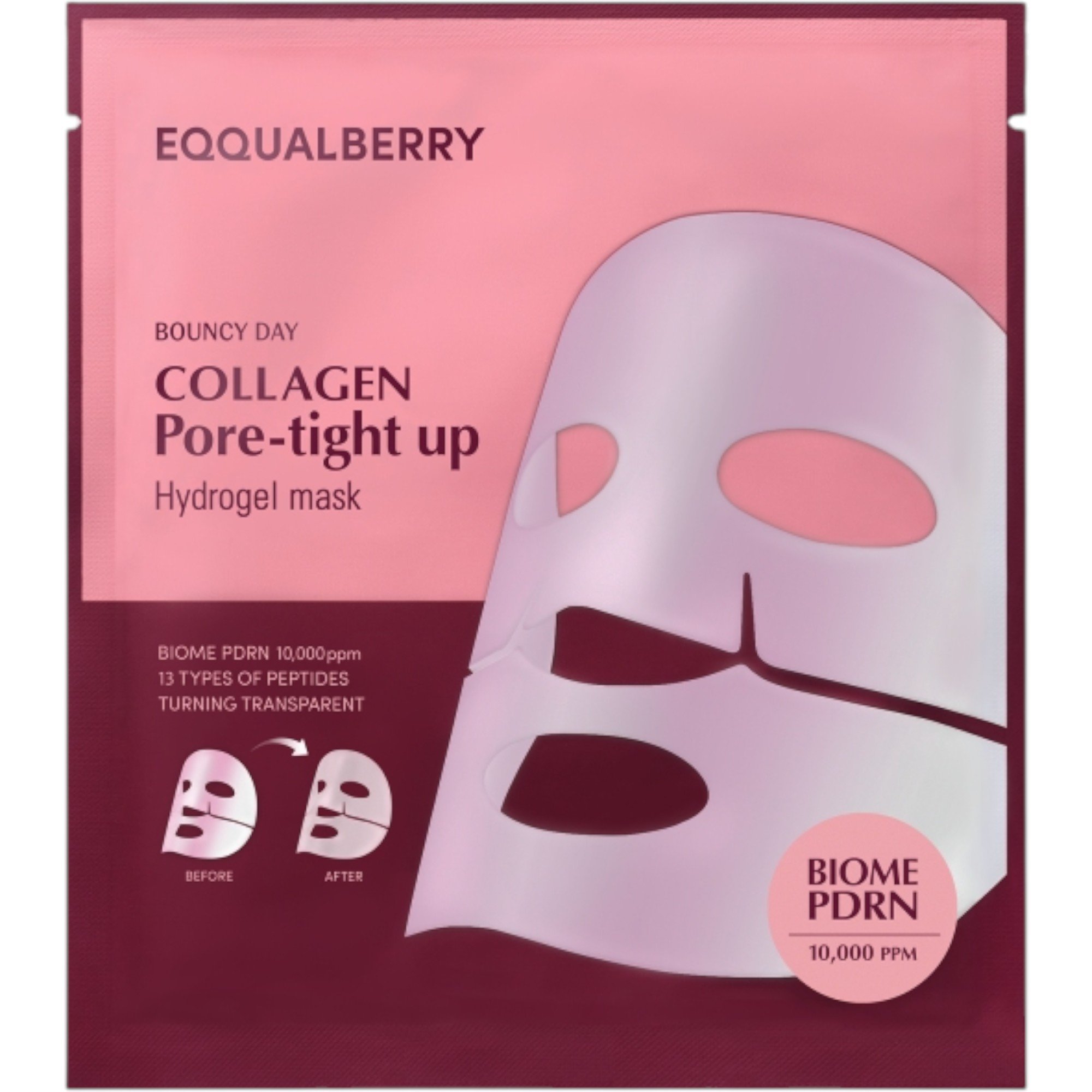 Eqqualberry Collagen Pore-tight Up Hydrogel, Kolagenowa maska do twarzy zwężająca pory, 4szt