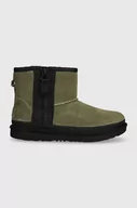 Buty dla dziewczynek - UGG śniegowce zamszowe dziecięce KIDS CLASSIC MINI ZIPPER TAPE L kolor zielony - Ugg - miniaturka - grafika 1