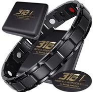 Bransolety męskie - Czarna Zdrowotna Bransoleta Bransoletka Męska Magnetyczna Mocna, 21,5 cm - miniaturka - grafika 1