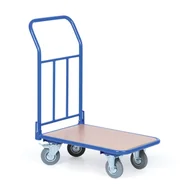 Wózki magazynowe - Wózek platformowy ze składanym uchwytem z siatką, platforma 450 x 700 mm, nośność 200 kg, koła 125 mm z szarą gumą - miniaturka - grafika 1