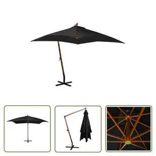 The Living Store Parasol ogrodowy wiszący - na jodłowym słupku - czarny - 3x3 m - Parasol Wiszący - Parasole ogrodowe - miniaturka - grafika 1