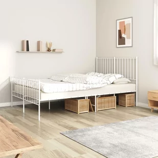 vidaXL Metalowa rama łóżka z wezgłowiem i zanóżkiem, biała, 120x200 cm - Łóżka - miniaturka - grafika 1