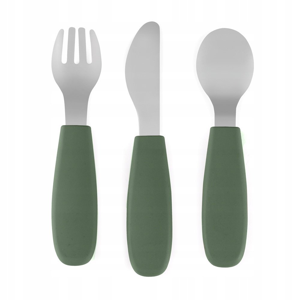 PETITE&MARS Sztućce dla dzieci z nierdzewnej stali Misty Green 12m+