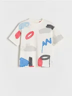 Koszulki dla chłopców - Reserved - T-shirt oversize z nadrukiem - biały - miniaturka - grafika 1