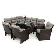 Meble ogrodowe - Zestaw mebli ogrodowych dla 9 osób KRETA Technorattan Brązowy Poduszki szare 03 - miniaturka - grafika 1