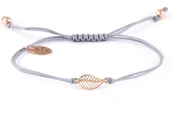 Bransoletki - Bransoletka "Szary Sznurek Z Listkiem W Kolorze Rose Gold" - miniaturka - grafika 1