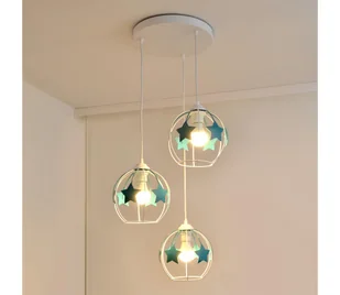 Żyrandol dziecięcy na lince STARS 3xE27/15W/230V turkusowy/biały - Wyposażenie pokoiku dziecięcego - miniaturka - grafika 1