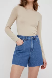 Wrangler Wrangler szorty jeansowe damskie kolor granatowy gładkie high waist - Spodenki damskie - miniaturka - grafika 1
