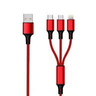 Kable komputerowe i do monitorów - 2GO 797150 kabel USB 1,5 m USB B USB C/Micro-USB B/Lightning Czerwony - miniaturka - grafika 1