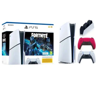 Sony PlayStation 5 Slim D Chassis PS5 1TB z napędem Fortnite Cobalt + Dodatkowy Pad Czerwony + Stacja Ładowania - Konsole Playstation - miniaturka - grafika 1