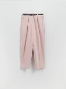 Reserved - Spodnie w kant z paskiem - pastelowy róż - Spodnie damskie - miniaturka - grafika 1